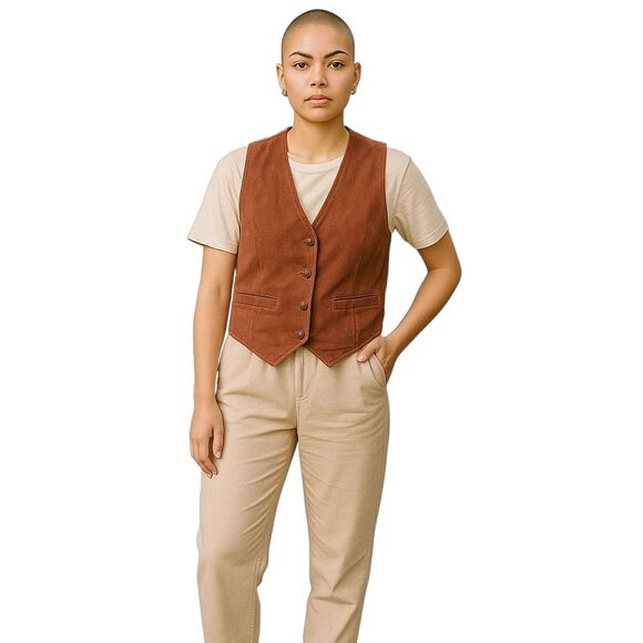 Vintage Suede Leather Vest Valerie Richards V-neck Button Two Pockets Western M - Picture 13 of 13